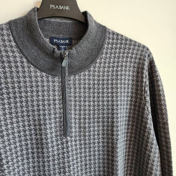 2XL Sweater Gray Jos A Bank Mock Neck Quarter Zip Mens New Merino Wool Blend Nwt - Picture 13 of 17